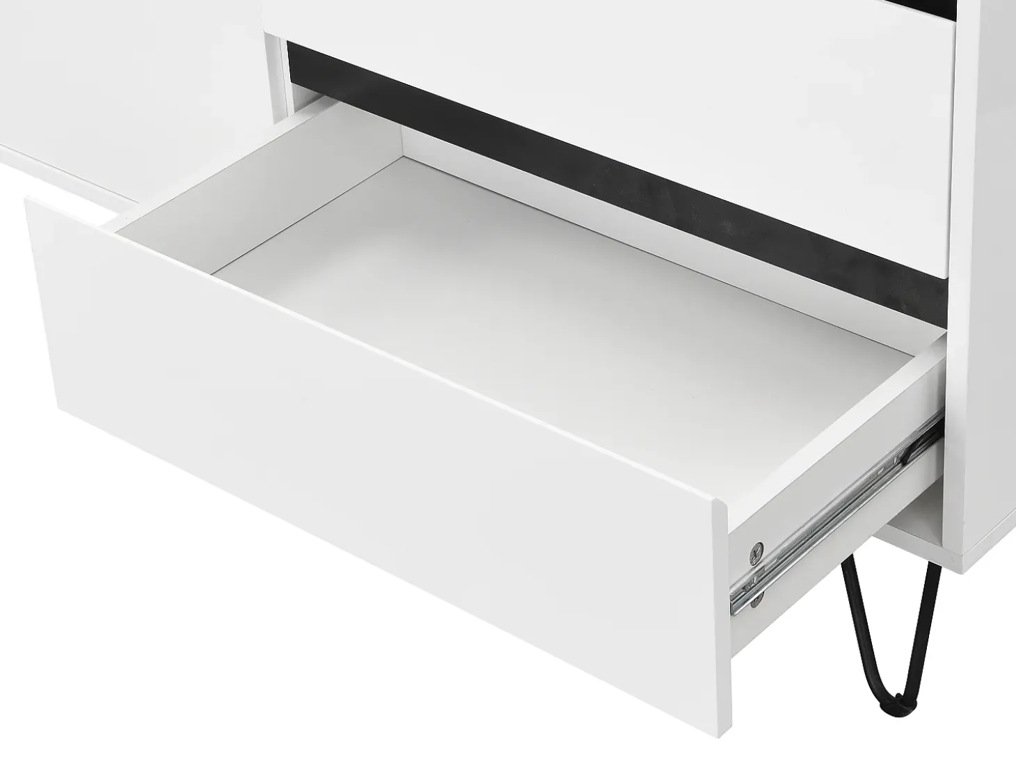 Aparador con 2 puertas y 3 cajones de MDF y acero - Blanco y negro - ABUJA