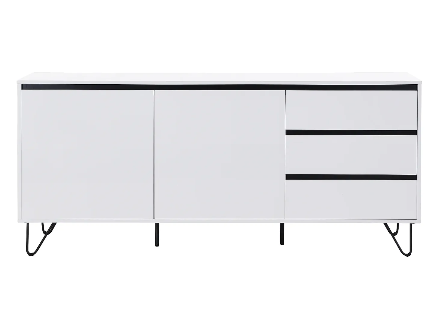Aparador con 2 puertas y 3 cajones de MDF y acero - Blanco y negro - ABUJA