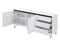 Aparador con 2 puertas y 3 cajones de MDF y acero - Blanco y negro - ABUJA