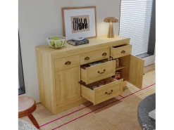 Aparador con 2 puertas y 5 cajones, mueble de almacenaje con bisagras metálicas, cómoda con tiradores curvos, 135 x 39,8 x 80 cm