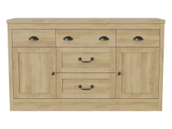 Aparador con 2 puertas y 5 cajones, mueble de almacenaje con bisagras metálicas, cómoda con tiradores curvos, 135 x 39,8 x 80 cm