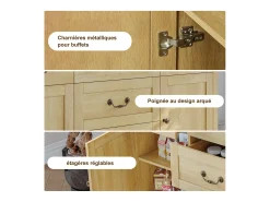 Aparador con 2 puertas y 5 cajones, mueble de almacenaje con bisagras metálicas, cómoda con tiradores curvos, 135 x 39,8 x 80 cm
