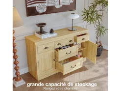 Aparador con 2 puertas y 5 cajones, mueble de almacenaje con bisagras metálicas, cómoda con tiradores curvos, 135 x 39,8 x 80 cm