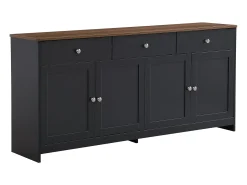 Aparador con 4 puertas y 3 cajones - mueble de almacenaje - mueble de madera - gris negro (160x37x75 cm)