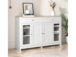 Aparador con 4 puertas y 2 cajones, diseño madera y blanco, MDF (120x37x80 cm)