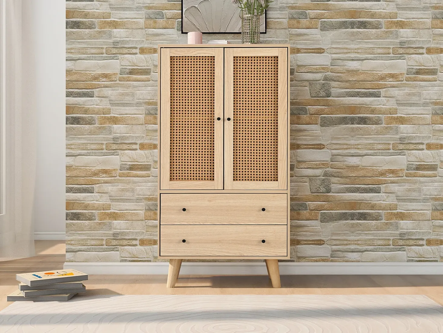 Aparador con 2 puertas y 2 cajones, espacio de almacenamiento, MDF, roble, (60x40x120 cm)