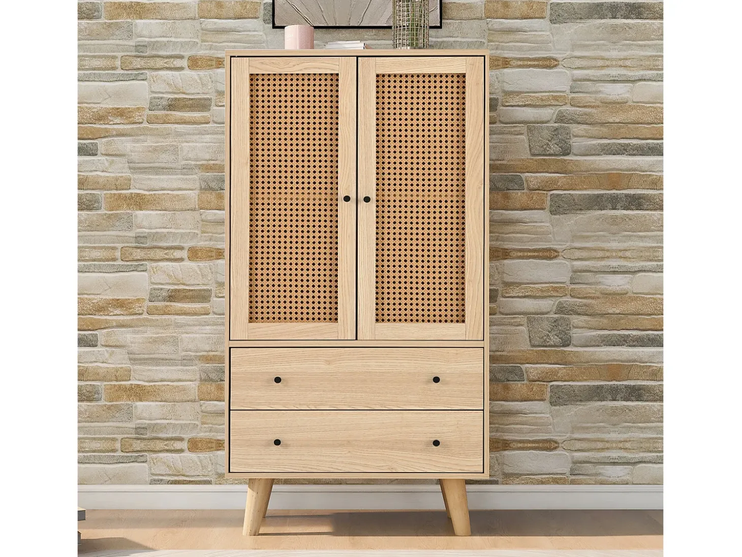 Aparador con 2 puertas y 2 cajones, espacio de almacenamiento, MDF, roble, (60x40x120 cm)