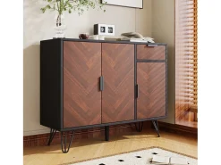 Aparador con 3 puertas y 1 cajón - 90 x 30 x 71,5 cm - estantes regulables - MDF y tableros de partículas - Negro y madera