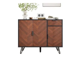 Aparador con 3 puertas y 1 cajón - 90 x 30 x 71,5 cm - estantes regulables - MDF y tableros de partículas - Negro y madera