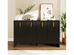 Aparador con 4 puertas y estantes ajustables, 140x38x80 cm, mueble de madera, para recibidor o salón, negro