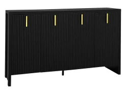 Aparador con 4 puertas y estantes ajustables, 140x38x80 cm, mueble de madera, para recibidor o salón, negro