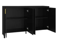 Aparador con 4 puertas y estantes ajustables, 140x38x80 cm, mueble de madera, para recibidor o salón, negro
