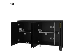 Aparador con 4 puertas y estantes ajustables, 140x38x80 cm, mueble de madera, para recibidor o salón, negro