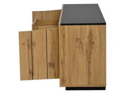 Aparador con 4 puertas y un cajón - Sin tiradores - Color madera y negro - 140 x 38,5 x 52 cm