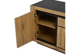 Aparador con 4 puertas y un cajón - Sin tiradores - Color madera y negro - 140 x 38,5 x 52 cm