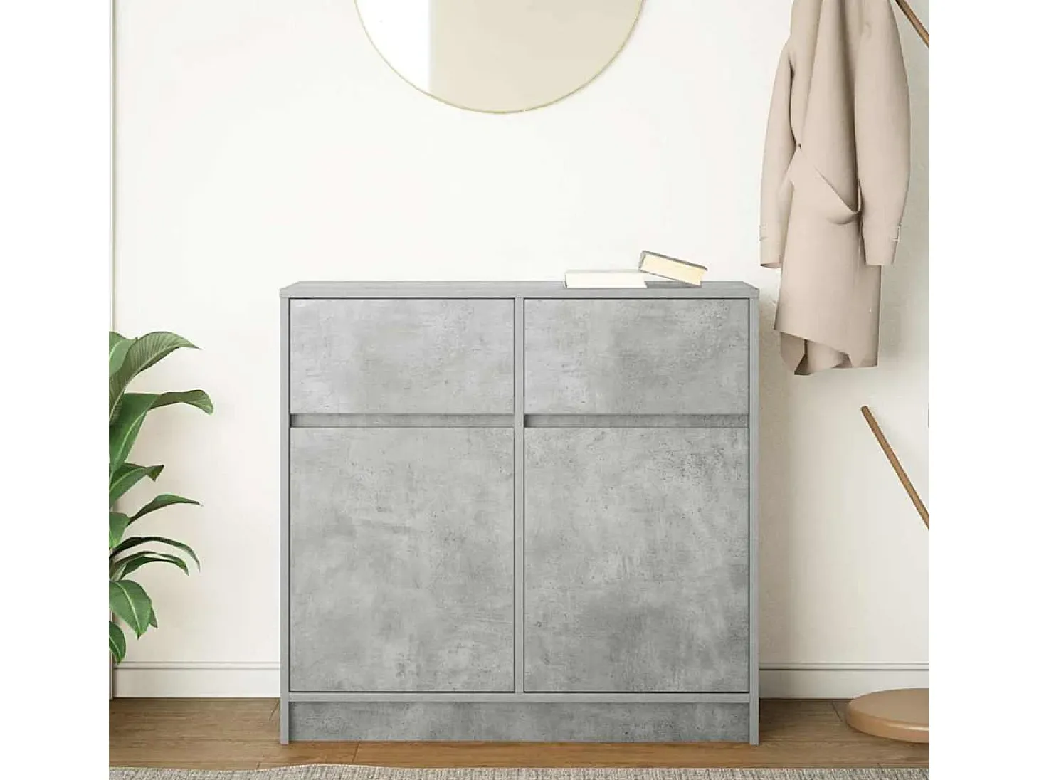 Aparador con cajón gris hormigón 80x34x76 cm madera de ingeniería