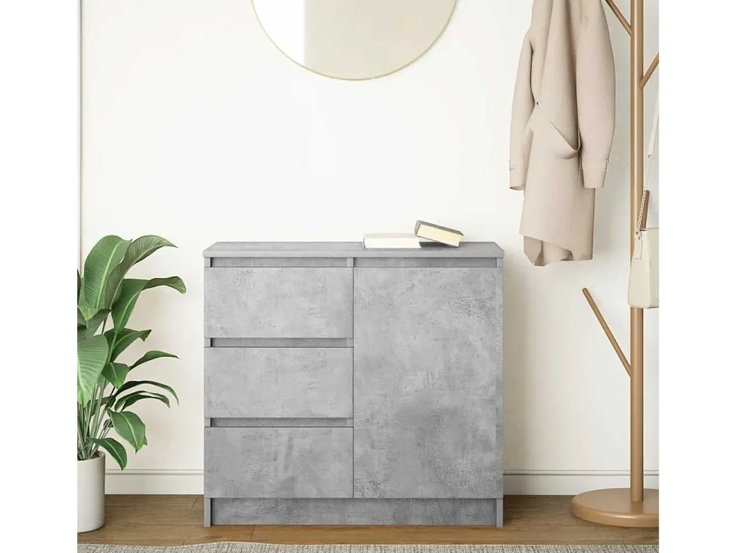 Aparador con cajón gris hormigón 71x35x65 cm madera de ingeniería