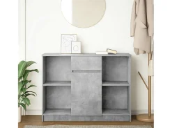 Aparador con cajón gris hormigón 101x35x76 cm madera de ingeniería