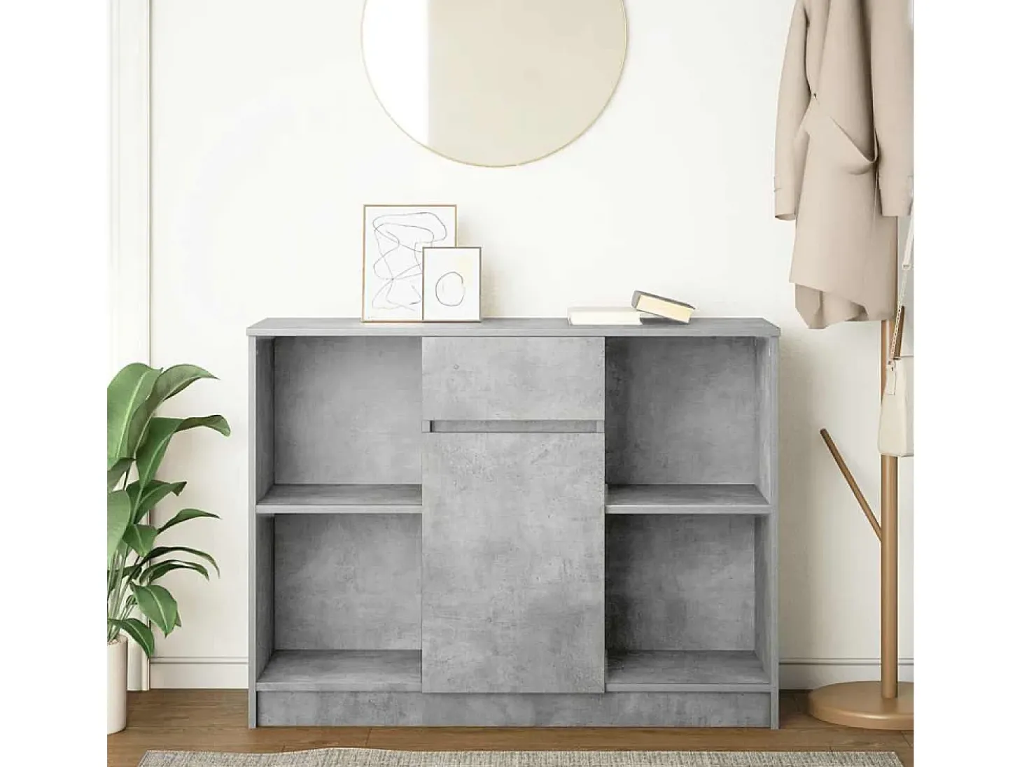Aparador con cajón gris hormigón 101x35x76 cm madera de ingeniería