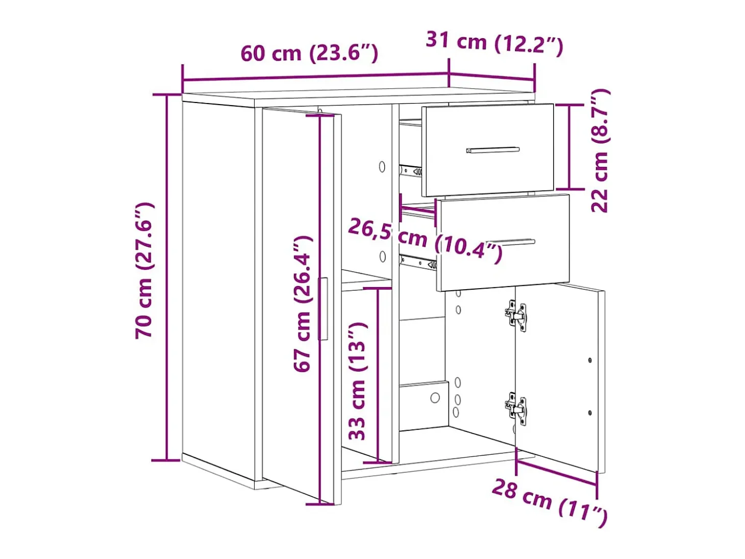 Aparador con cajón Madera vieja 60 x 31 x 70 cm Madera de ingeniería