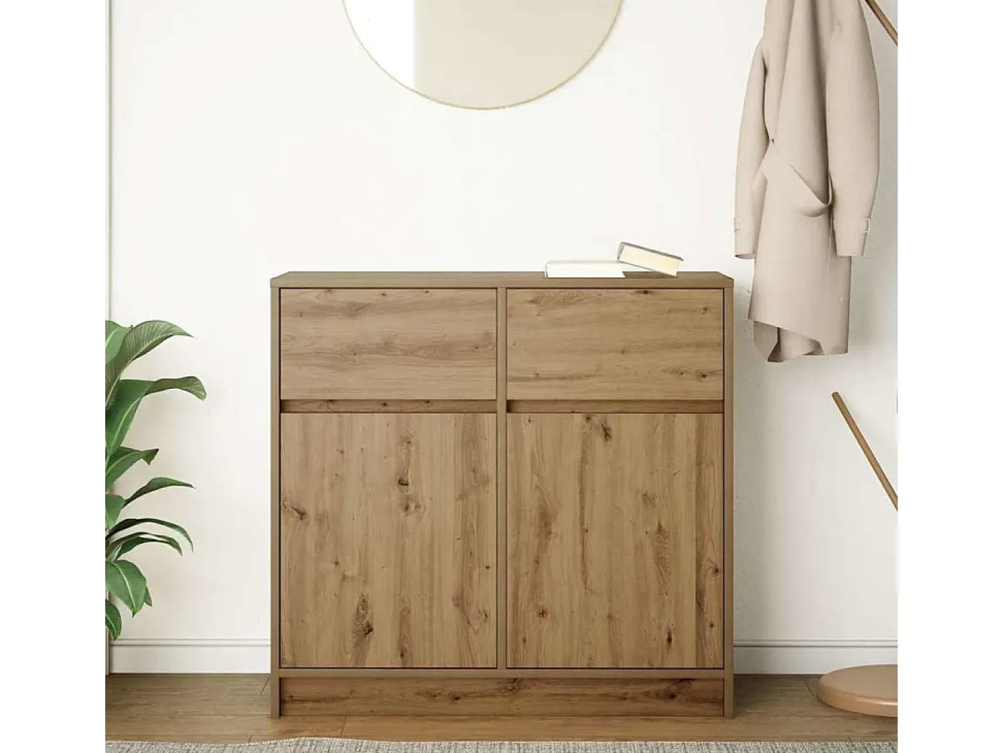 Aparador con cajón roble artesanal 80x34x76cm madera ingeniería