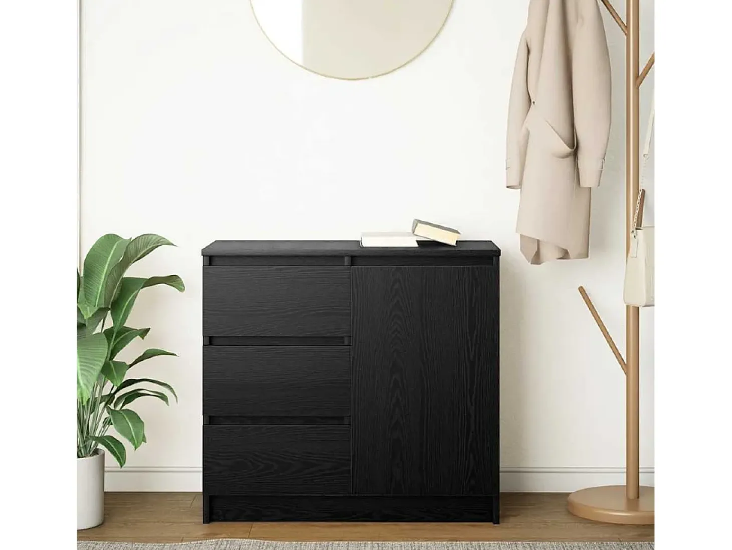 Aparador con cajón roble negro 71x35x65 cm madera de ingeniería