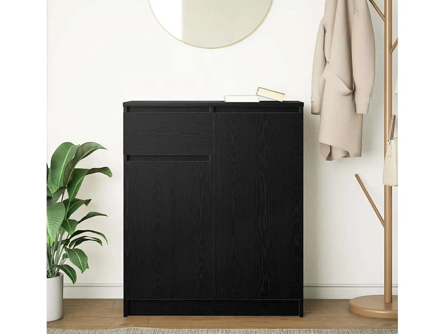 Aparador con cajón roble negro 71x35x84 cm madera de ingeniería