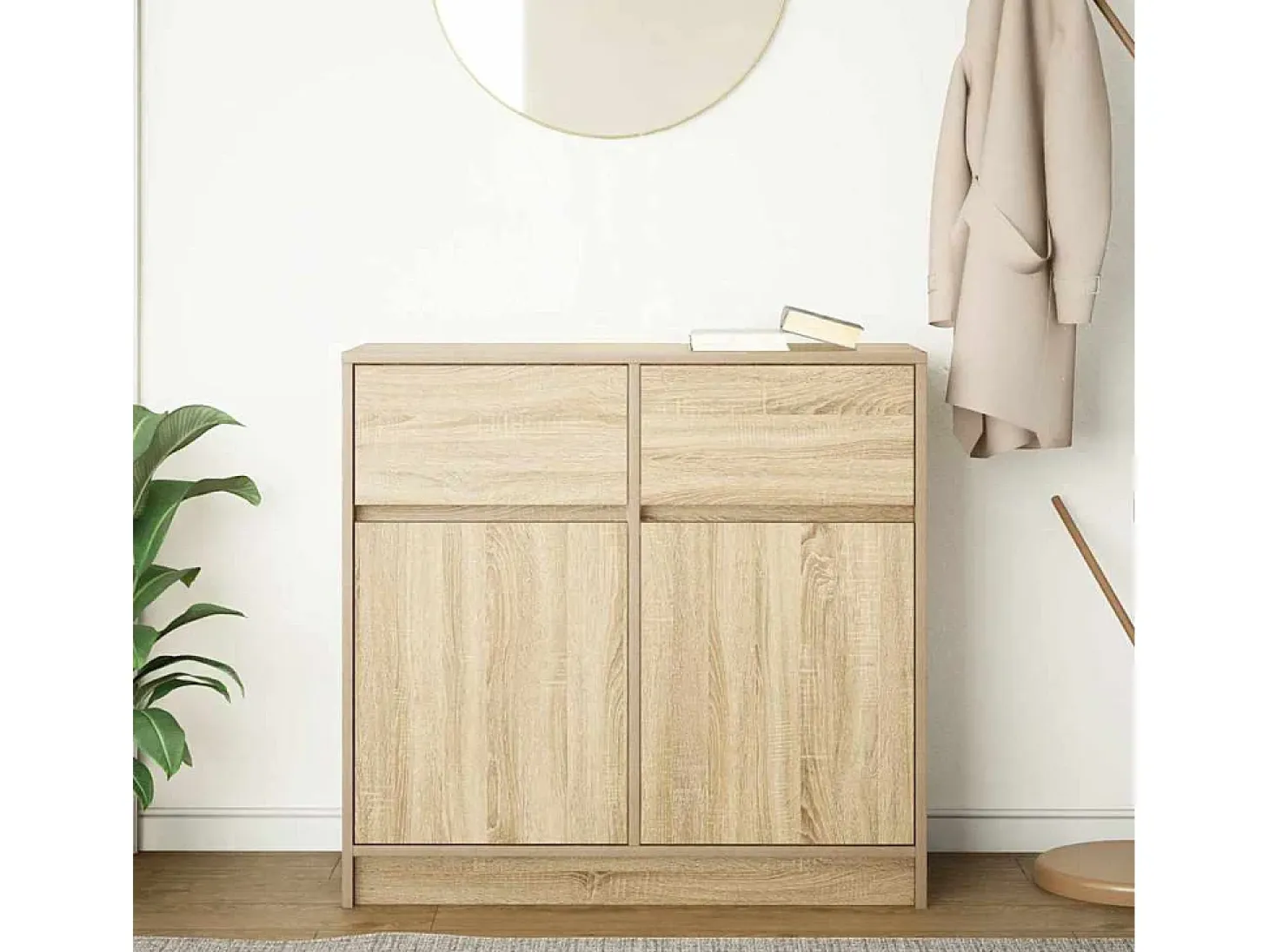 Aparador con cajón roble sonoma 80x34x76 cm madera de ingeniería