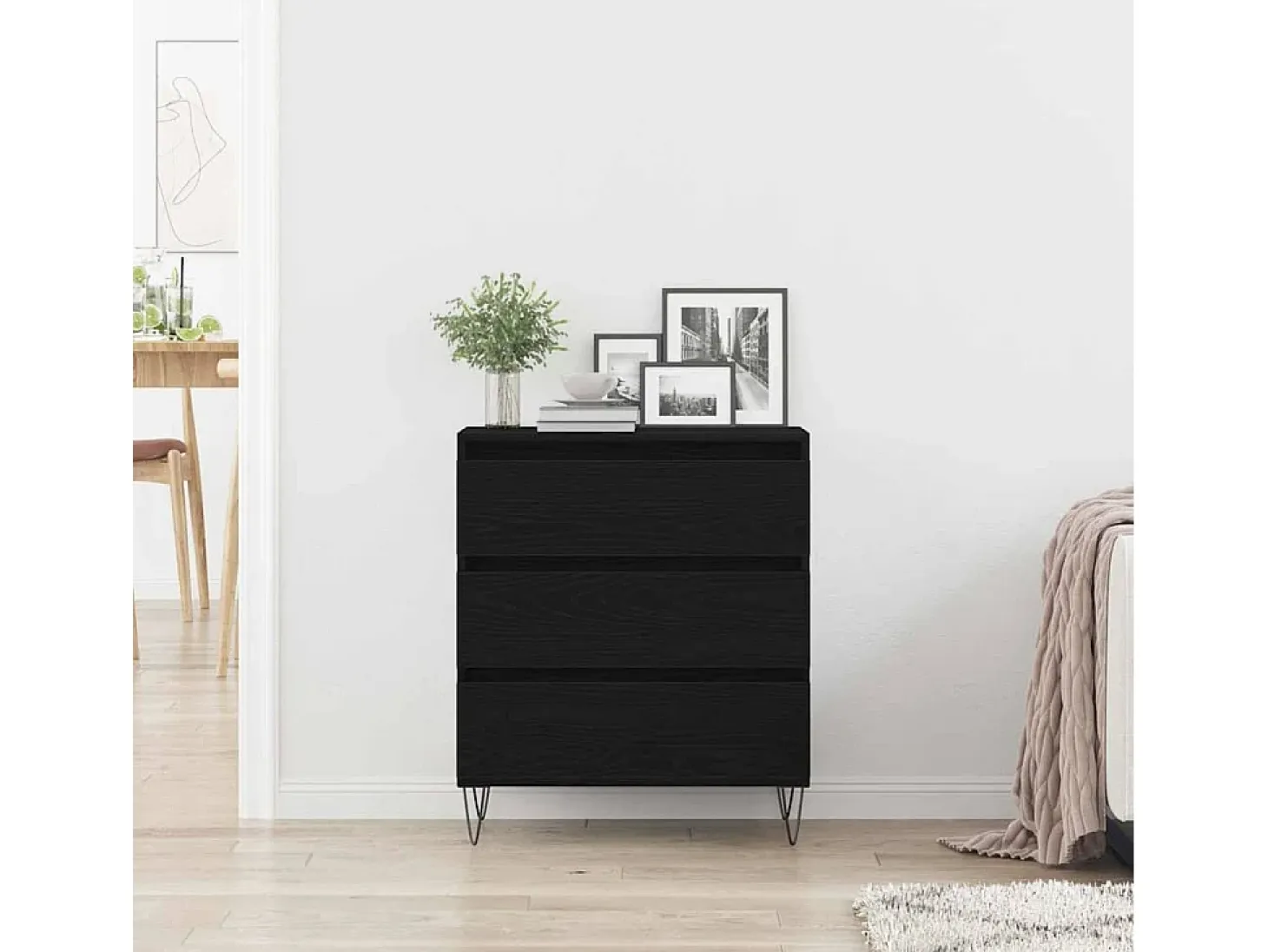 Aparador con cajones Madera negra 60x35x70 cm Material madera reconstituida