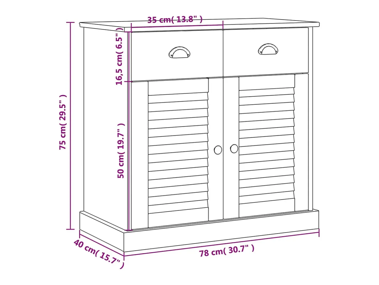 Aparador con cajones VIGO madera maciza pino blanco 78x40x75 cm