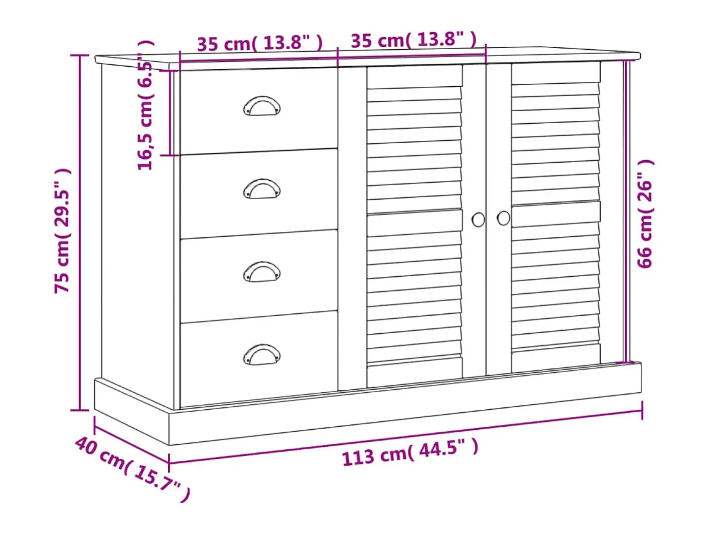 Aparador con cajones VIGO madera maciza pino 113x40x75 cm