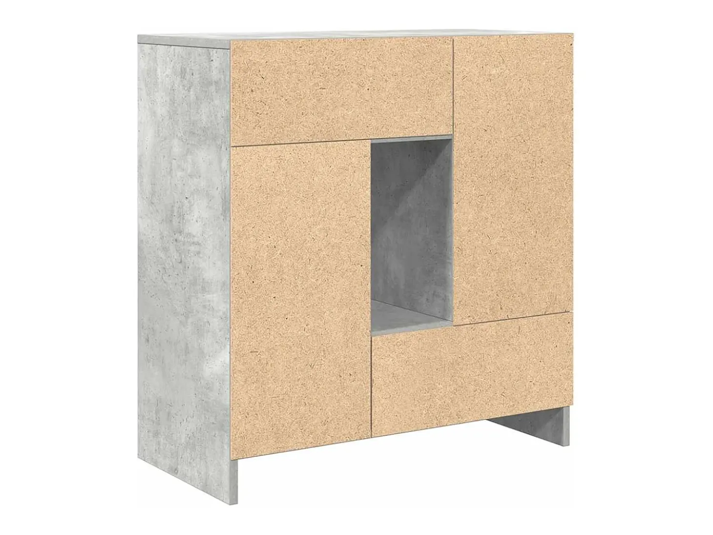Aparador con cajones y puertas, gris hormigón, 70,5 x 34 x 74,5 cm