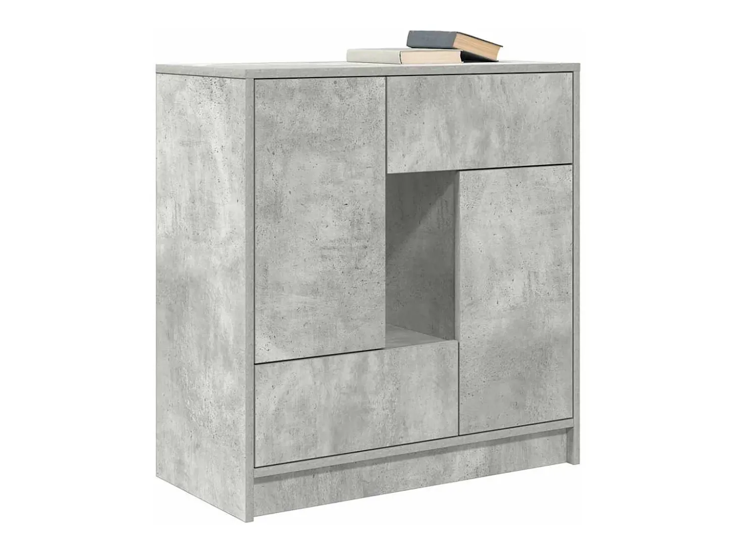 Aparador con cajones y puertas, gris hormigón, 70,5 x 34 x 74,5 cm