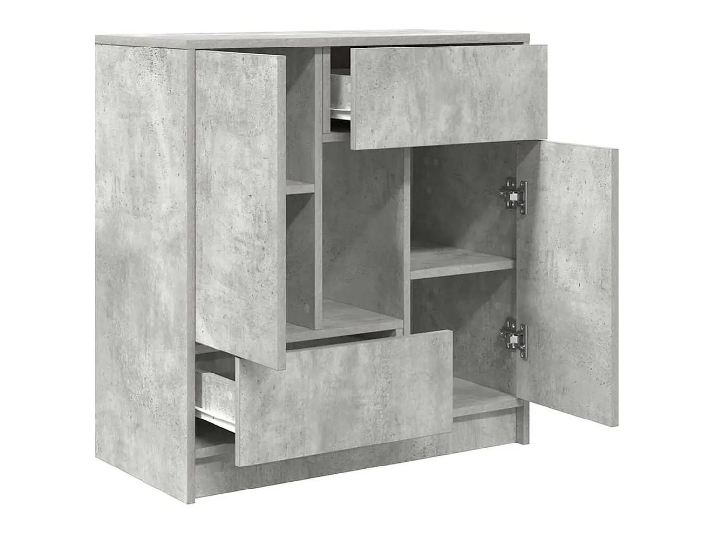 Aparador con cajones y puertas, gris hormigón, 70,5 x 34 x 74,5 cm
