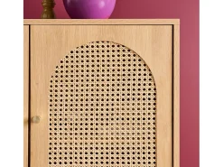 Aparador con decoración madera y mimbre 3 puertas, 120cm natural