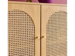 Aparador con decoración madera y mimbre 3 puertas, 120cm natural