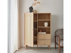 Aparador con efecto de caña y madera de 2 cajones, 101cm natural
