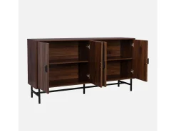 Aparador con efecto madera de 4 puertas, 157.5cm madera oscura