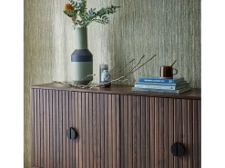 Aparador con efecto madera de 4 puertas, 157.5cm madera oscura