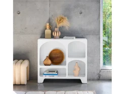 Aparador con efecto madera de 4 compartimentos, 90cm blanco