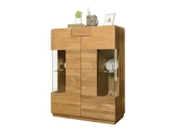 Aparador con expositor en madera maciza de roble miel Divina 100 cm