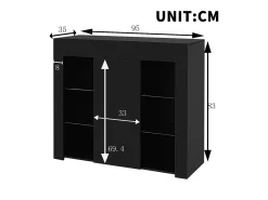Aparador con frente brillante - 95 x 35 x 83,5 cm - con estantes de cristal + puerta - aglomerado - negro