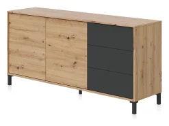 Aparador con gran espacio de almacenamiento en gris antracita y roble nodi 154 cm Lea Gris Antracita - Roble Nodi