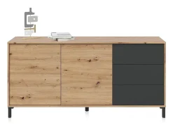 Aparador con gran espacio de almacenamiento en gris antracita y roble nodi 154 cm Lea Gris Antracita - Roble Nodi