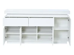 Aparador con iluminación LED, 4 puertas y 2 cajones - Acabado blanco brillo 140x35x72,5 cm