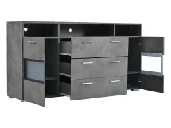 Aparador con iluminación LED, 2 puertas acrílicas y 3 cajones - Gris