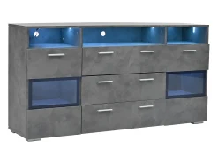 Aparador con iluminación LED, 2 puertas acrílicas y 3 cajones - Gris