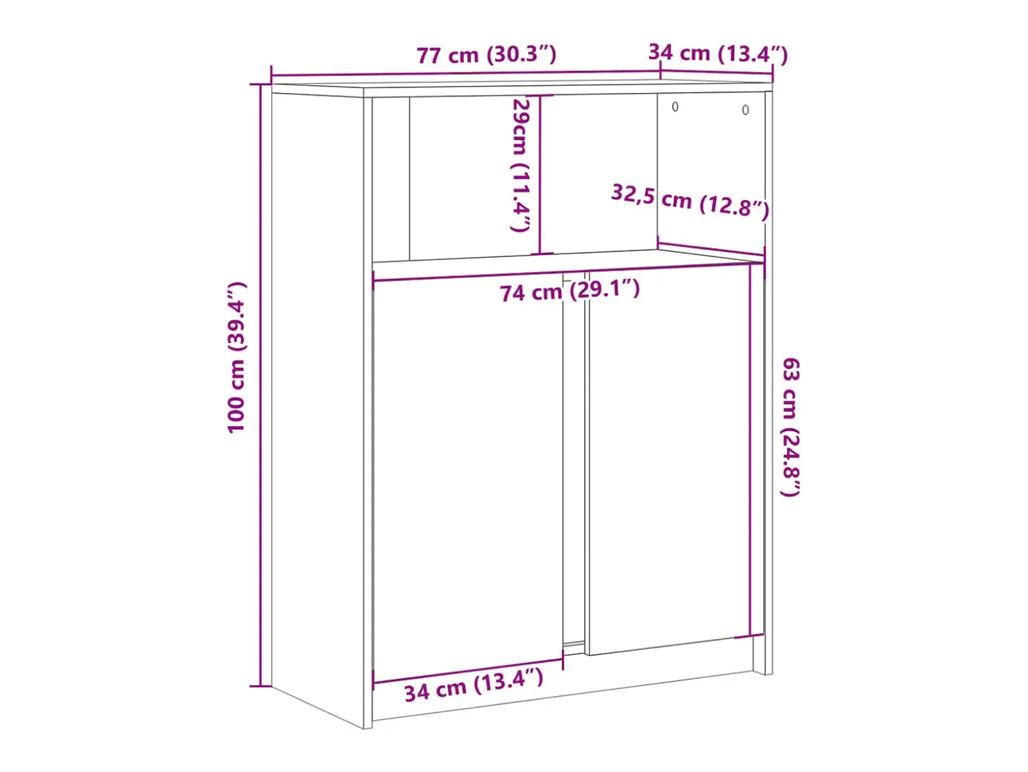 Aparador con LED madera ingeniería roble ahumado 77x34x100 cm