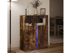 Aparador con LED madera ingeniería roble ahumado 77x34x100 cm