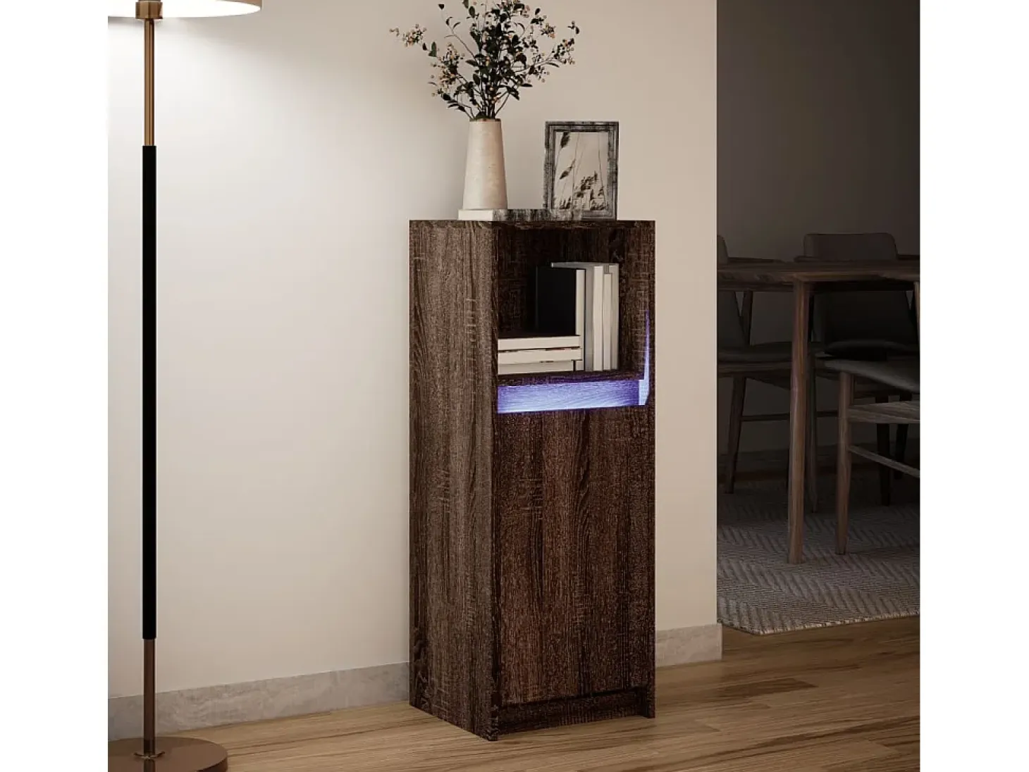 Aparador con LED madera ingeniería marrón roble 38x34x100 cm
